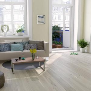 Room scene with Outer Banks engineered hardwood flooring in Warm Pashmina