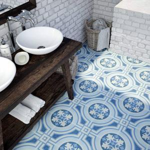 Bathroom renovation with Hydraulic tile in Blue