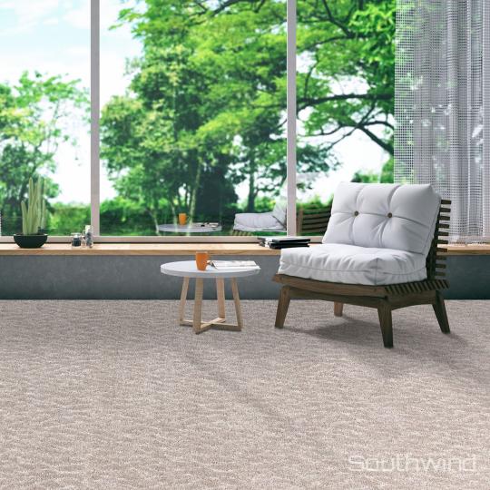 Room scene with Laurel Falls carpet, from Southwind, in Fresh Taupe