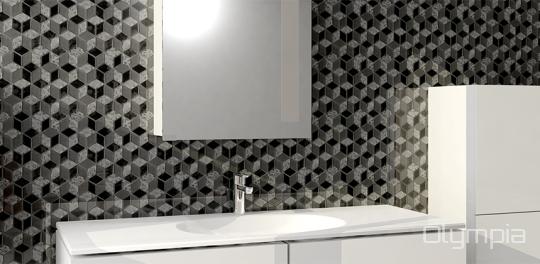 Room scene with Diamond Hex glass tile from Olympia, in Black