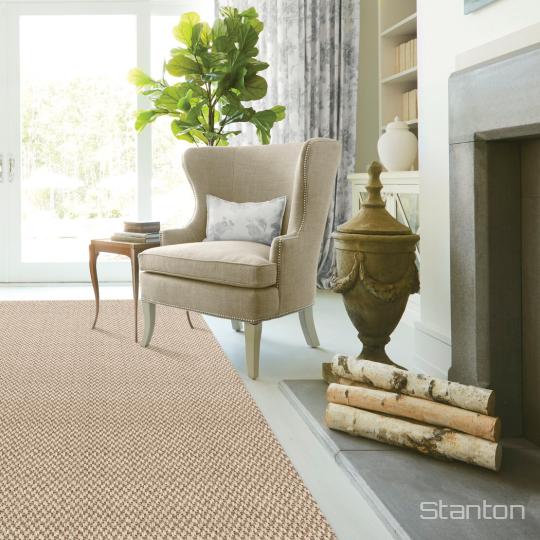 Room scene with Genealogy sisal rug by Stanton, in Beachwood