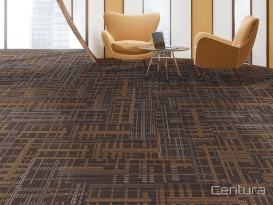Office scene with Carleton carpet tiles by Centura, in Sable de Bronze