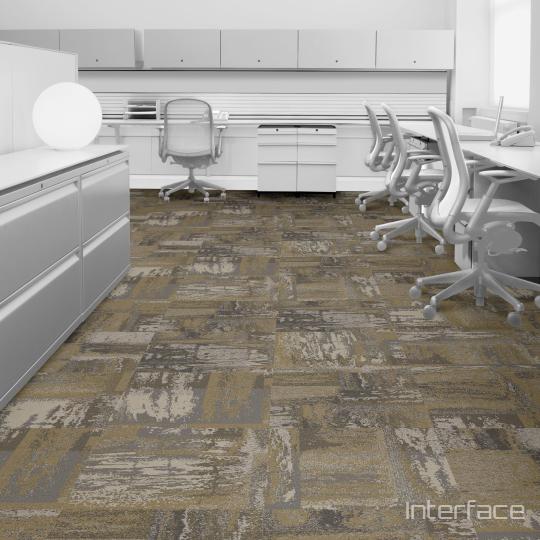 Office scene with A Peeling carpet tiles, by Interface, in Patina
