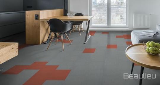Room scene with Evolution Tiles luxury vinyl flooring in Industry & Theory