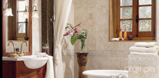Room scene with La Riserva glazed ceramic tile design on wall