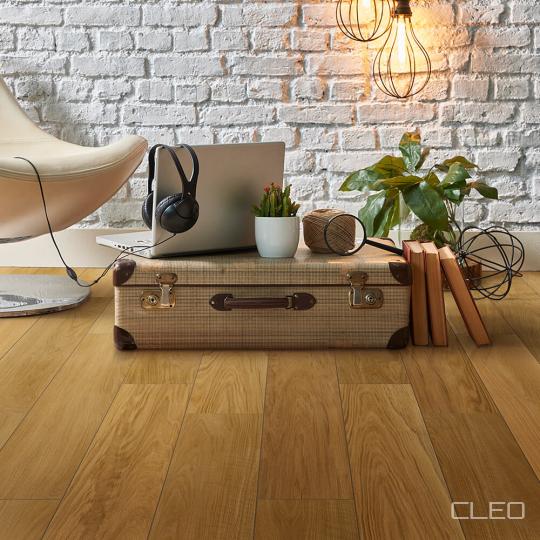 Room scene with CLEO limestone composite flooring in Cascade