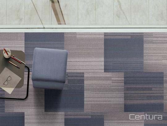 Office scene with Fraser carpet tiles by Centura, in Prussian Blue & Mars Grey