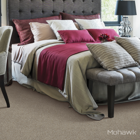 Room scene with Romantic Charm Fleck carpet from Mohawk in Winter Delta Fleck